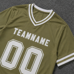 Maillot de basketball personnalisé respirant vert olive uni à col en V, manches courtes, imprimé, pour adultes, avec logo frontal - Product Image 3