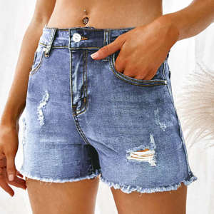 Pantalones cortos de mezclilla elásticos sexys para mujer, tallas grandes, azules, de tela vaquera, conjuntos de pantalones cortos de mezclilla para mujer al por mayor - Product Image 4