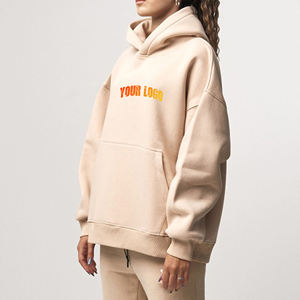 Sweat à capuche sans cordon personnalisé avec logo imprimé sur le devant, en coton/fibre de bambou écologique, tricoté long et chaud pour l'hiver, anti-boulochage - Product Image 1