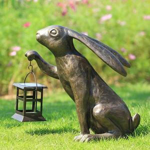 Estatua de Conejo de Bronce para Jardín, Artesanía en Metal, Figura de Animal Personalizada con Linterna, Decoración para Exteriores, Suministros para Jardín y Granja - Product Image 1