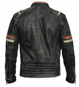 Men Cafe Racer Retro Distressed Genuine Leather <b>Jacket</b> Motorcycle <b>Biker</b> <b>Jacket</b> - Product Image 2