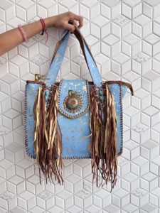 Bolso bohemio con flecos de piel metálica auténtica para mujer, superventas, cierre de cremallera, monedero de nailon para uso diario - Product Image 2