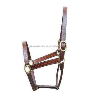Caballo de cuero marrón ligero con acabado perfecto, cabestrillo de lujo cosido de cuero grueso con hebillas y anillos de acabado de latón sólido - Product Image 2