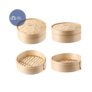 Cesta Vaporera de Bambú Natural de 2 Capas de Alta Calidad con Tapa de Acero Inoxidable al por Mayor - Product Image 1