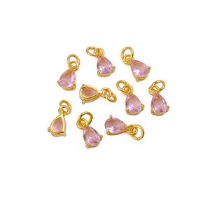 Elegant Pink Amethyst Quartz Teardrop Faceted Gold Plated Charm <b>Pendant</b> <b>Bail</b> Dainty Handmade Jewelry Component for Earrings - Product Image 5