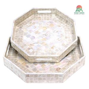 Plateau de service octogonal décoratif élégant fait main avec motif mosaïque en coquillages et incrustation de nacre pour la restauration à domicile ou à l'hôtel - Product Image 3