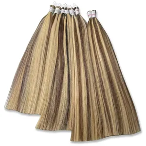 Indian Remy Human Hair Wefts Long Straight Brown <b>Blonde</b> Color 100% Unprocessed Hair Bulk Double Drawn Customize Size Silk Base - Product Image 4