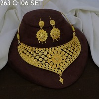 Ensemble collier et boucles d'oreilles pour femme MIJ, style vintage plaqué or, design géométrique, style Ceylan, style Kandyan d'Inde du Sud