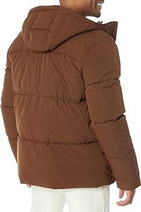 Veste matelassée à capuche pour homme, marron, coupe-vent, manteau d'hiver décontracté, rembourrage en polyester épais, coupe régulière - Product Image 2