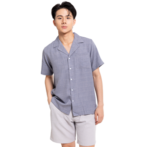 Chemises décontractées pour hommes en lin/coton à imprimé Dobby, séchage rapide, manches courtes, col en V, 140g, pour l'automne, OEM, vente en gros, personnalisables, détection par aiguille - Product Image 2