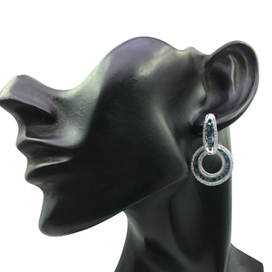 2.10 Cttw White Round & Blue Baguette Diamond Drop <b>Dangle</b> <b>Earrings</b> 925 Sterling <b>Silver</b>, Natural Diamond <b>Earrings</b> for Women - Product Image 5