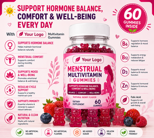 Gomitas Mensuales para Mujeres con Vitamina B6, B12, Zinc y Ácido Fólico, Producto de Gomitas Masticables con Sabor a Frutas y Empaque con Etiqueta Personalizada - Product Image 3