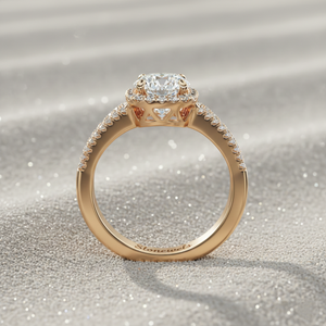 Cushion <b>Split</b> Shank Diamond Halo Rose Gold Plated for Certified Engagement <b>Ring</b> - Product Image 3