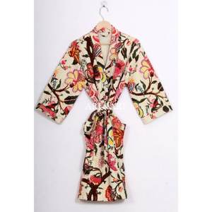 Kimono Kantha Vintage de la Mejor Calidad, Cuello en V, Mangas 3/4, Estampado Floral, 100% Algodón, Suave y Transpirable, para Verano/Primavera - Product Image 5