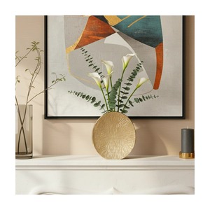 Jarrón de Mesa Art Deco de Latón, Decoración Metálica Hecha a Mano, Acabado Dorado Redondo para Diseño de Interiores de Sala de Estar, Decoración del Hogar - Product Image 4