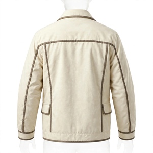 Men's <b>Beige</b> <b>Denim</b> Workwear <b>Jacket</b> Turn-down Collar Single Button Closure Regular Fit Solid Color Autumn Wear Breathable Pockets - Product Image 2