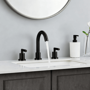 Rubinetto da Bagno Moderno Nero Opaco a 2 Maniglie con Beccuccio Girevole a 360 Gradi, Installazione a 3 Fori per Lavabo - Product Image 6