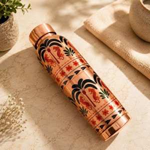 ขวดน้ำทองแดงทันสมัย SOFIYA CRAFT สีสันปรับแต่งได้ ลายใบไม้เขตร้อน ใช้ซ้ำได้ พกพาสะดวก พร้อมฝาทองแดง - Product Image 2