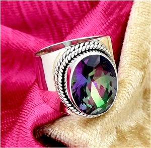 Wholesale Mystic Topaz <b>Ring</b> 925 Sterling <b>Silver</b> Handmade Oval Gemstone <b>Men</b> Statement Vintage Boho Custom Jewelry Bezel Setting - Product Image 2