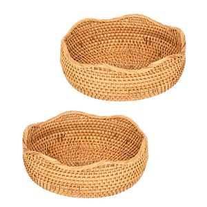 Premium Eco-friendly Handmade Vintage Wicker Rattan <b>Bread</b> <b>Basket</b> / Tray Scallop Edge Circle Shape Multi-Purpose Use Hanoi Origin - Product Image 1