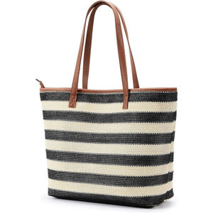 Sac fourre-tout en tricot rayé pour femme, fait main, moderne, doux, en mélange de coton, décontracté, pour l'été, la plage, les vacances, le shopping - Product Image 2