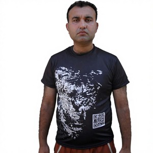 T-shirt court à col rond pour homme, 220 grammes, coupe ample, style sportif, en jersey teint en fil, imprimé numériquement, vierge, 100 % polyester, écologique - Product Image 1