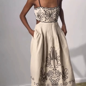Robe longue élégante d'été à col halter avec découpes et volants floraux imprimés numériquement - Product Image 2