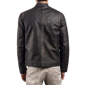 Veste en cuir véritable vintage pour homme, col montant, fermeture éclair, style motard - Product Image 4
