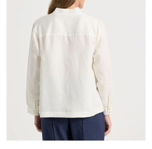 Womens Summer Long Sleeve Mandarin Collar Button Front Shirt Soft Solid Color Casual Office Blouse 100% Cotton Breathable - Product Image 3