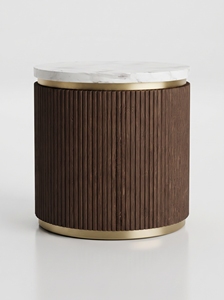 <b>Round</b> Coffee <b>Table</b> Marble Look Top Pleated Wood Side <b>Table</b> <b>Gold</b> Finish Accent End <b>Table</b> for Living Room - Product Image 1