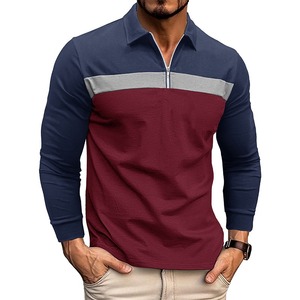 Camiseta de punto de manga corta para hombre con bloques de color, cuello redondo, ajuste regular, uso casual, ribete en contraste, granate, azul marino, gris, transpirable - Product Image 1