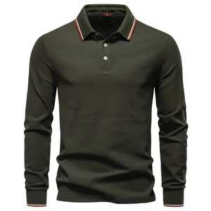 Custom Long Sleeve <b>Polo</b> Shirt <b>Men</b> Cotton Pique Slim Fit Collar Tipping Striped Buttons Casual <b>Polo</b> Shirt - Product Image 4