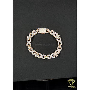 Moissanite Diamond Cuban Bracelet in 925 Sterling Silver Micro Pave Setting Luxury Iced Out Bracelet for Men By Trisha Jewels - Product Image 4