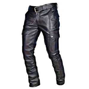Breathable <b>Men's</b> <b>Leather</b> Cargo Pants with Belt Flat Front Straight High Quality 100% <b>Leather</b> Plus Size Low MOQ OEM/ODM Service - Product Image 1