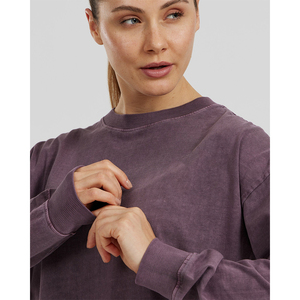 เสื้อถักแขนยาวคอกลมทรงหลวมสำหรับผู้หญิง สีทึบ ระบายอากาศได้ดี สวมใส่สบายทุกวัน ทุกฤดูกาล สีม่วง - Product Image 4
