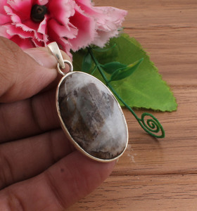 Pendentif en jaspe naturel, argent sterling 925 plaqué platine, collier minimaliste vintage en pierres précieuses, charme en pierre unisexe, vente en gros - Product Image 2