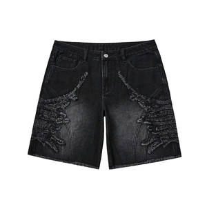Short en jean délavé et très usé de qualité supérieure avec logo personnalisé, style streetwear, grande taille, pour homme, décontracté et très respirant - Product Image 1
