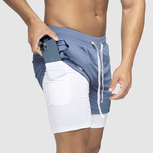 Pantalones Cortos Deportivos para Hombre, Color Gris Sólido, Ecológicos, Impermeables, de Secado Rápido, Cintura Alta, con Cordón Ajustable y Bolsillos - Product Image 2