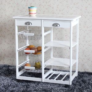 Carrello da Cucina Bianco con 2 Cassetti, 3 Cestelli, 3 Ripiani, in Legno di Quercia, con Ruote (Codice Sostitutivo 85659263) - Product Image 4