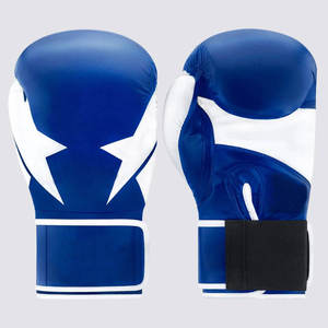 Gants de boxe bleus et blancs avec motif éclair, fermeture Velcro, équipement d'entraînement, taille adulte unisexe - Product Image 1
