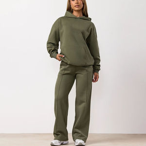 Conjunto Deportivo de 2 Piezas para Mujer, Color Caqui Cálido, Estilo Casual, con Sudadera y Pantalones de Felpa, Transpirable y Ecológico - Product Image 1