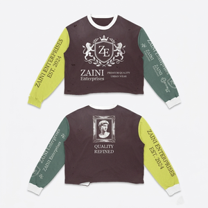 Chemise à manches longues en coton mélangé premium 280 GSM, marron, manches raglan contrastées, impression sérigraphique, logo personnalisé - Product Image 1