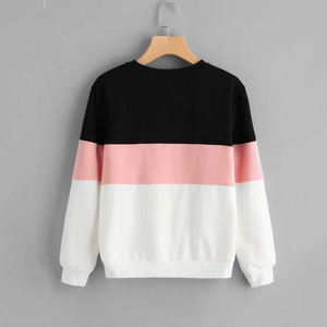 Custom Logo Color Block Sweatshirt Women Pink Black White Striped Crewneck Long Sleeve <b>Pullover</b> Oversized Casual Top Wholesale - Product Image 2