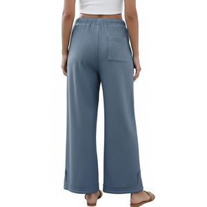 Women Streetwear Regular Fit Straight Breathable Quick Dry Polyester/Cotton Ankle-Length Casual Mid Waist Solid Color <b>Trouser</b> - Product Image 2