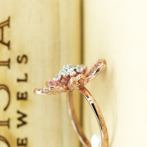 European and American <b>Ring</b> with Retro Style Deep Pink Color Blocked Stone Shimmering lab grown diamond <b>Adjustable</b> <b>Ring</b> in gold - Product Image 4