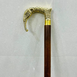Bastón Multifuncional Hecho a Mano de Madera de Palisandro con Empuñadura de Cabeza de Elefante de Latón de Uttarakand - Product Image 1
