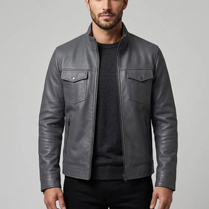 Blouson moto en cuir PU rouge pour homme, col rabattu, fermeture éclair, coupe ajustée, couleur unie, style motard, vêtement d'automne - Product Image 6