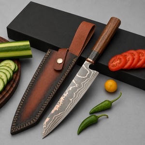 Cuchillo de Chef de Cobre Damasco Forjado a Mano con Funda, Cuchillo de Cocina de Acero Cu Mai Hecho a Medida, Cuchillo Profesional Afilado como una Navaja - Product Image 4