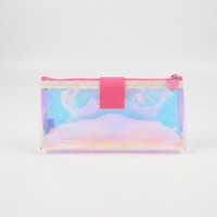 Étui à crayons holographique 3D en PVC, trousse à crayons kawaii transparente iridescente, sac de papeterie pour filles, vente en gros pour l'école