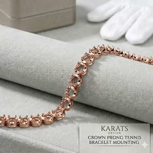Montura de pulsera de tenis con engaste de corona de oro macizo de 10k, 14k, 18k, para oro de 10k, 14k, 18k, tamaños 2.5-4.0mm - Product Image 2